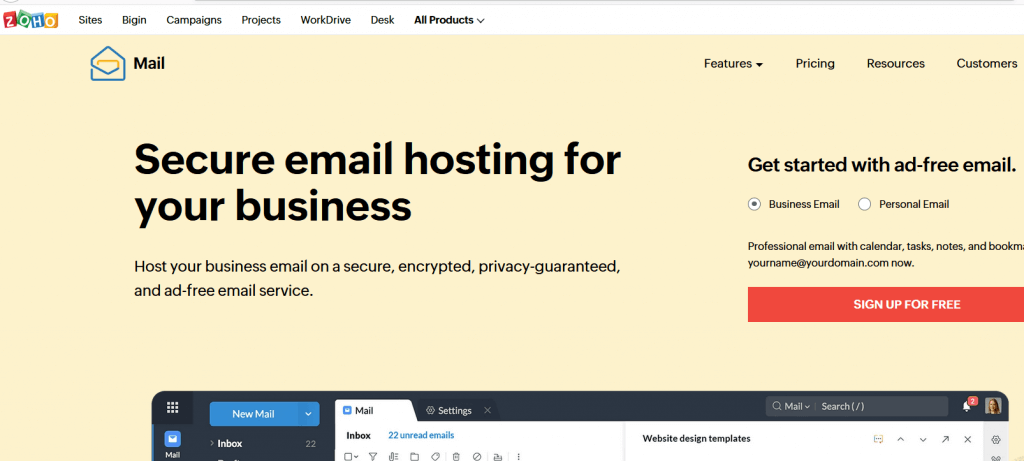 zoho email hosting